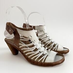 Pikolinos Java Strappy Gladiator White Sandal Women 8.5 EU 39 Brown Heeled